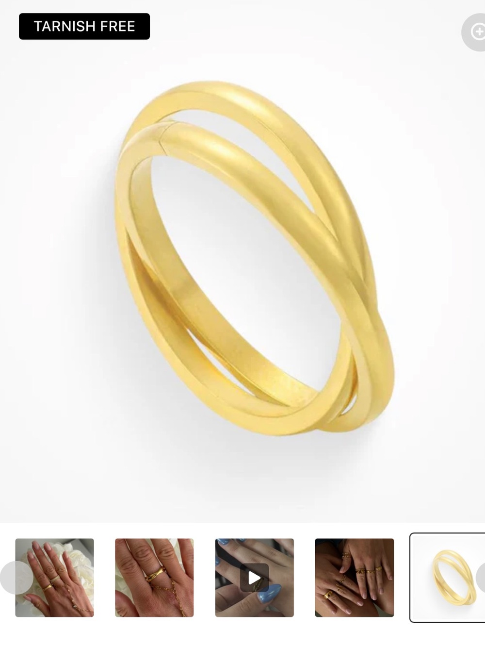 Gold Interlocked Ring, Size 8, 18K Gold plated
